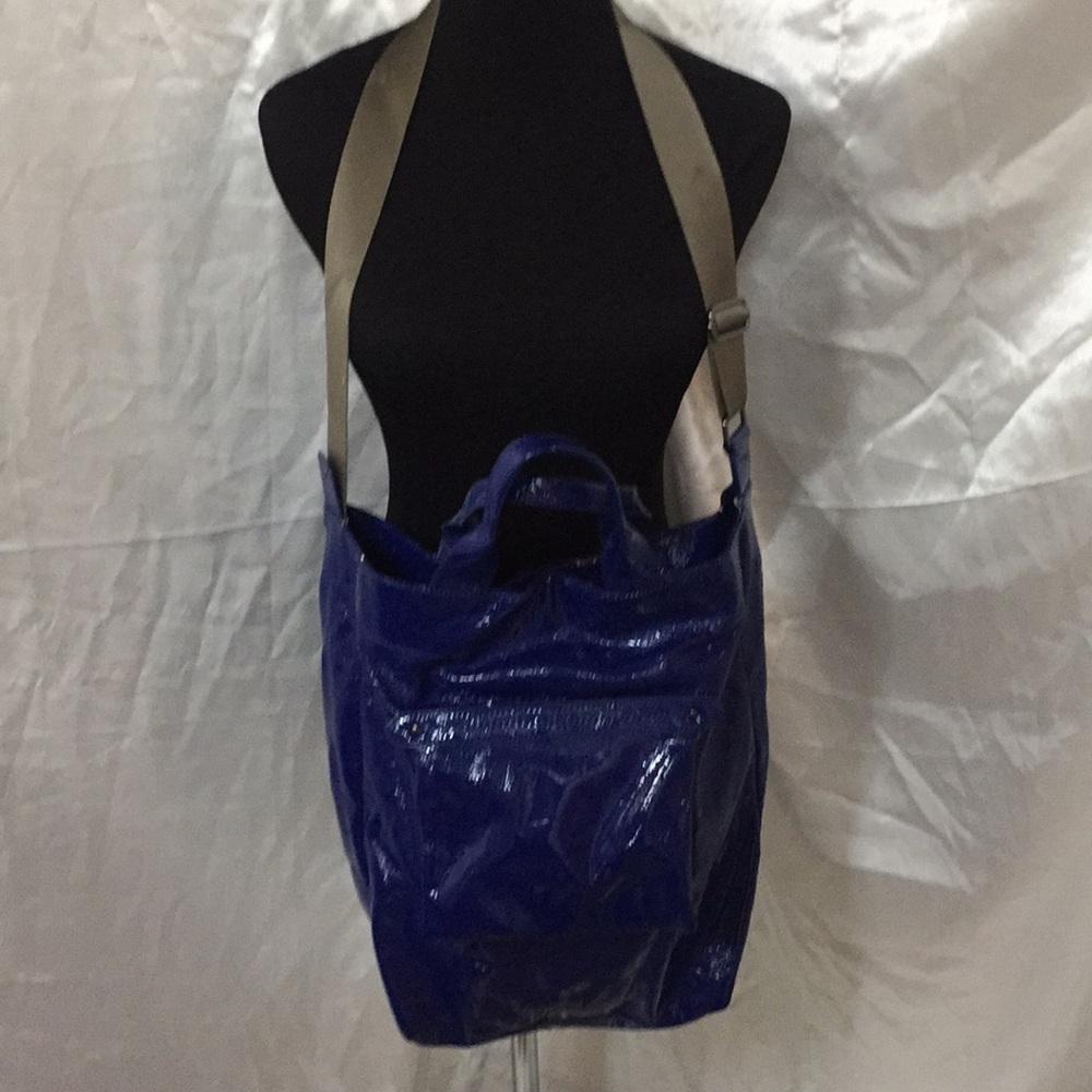 ECHO blue paten Crossbody tote bag